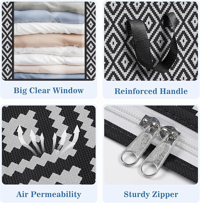Direct 100L, 3 Pack, Storage Containers, Large Clothes Storage Bins Foldable Organization and Storage Bags with Reinforced Handle, Clear Window for Bedding, Blankets, Clothing, Black