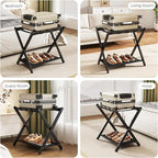 Fully Assembled Luggage Racks Set of 2, Bamboo Luggage Rack for Guest Room, Foldable Suitcase Stand with Fabric Storage Shelf for Bedroom, Hotel, Holds up to 165 lb, 26.77 x 16.93 x 22.5 Inches, Black