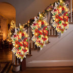 Lyrow 4 Pcs Cordless Prelit Christmas Artificial Swags 24" Xmas Stairway Swag Teardrop Trim Christmas Staircase Decoration Battery Operated Garland Indoor Outdoor Railing Decor(Classic Style)