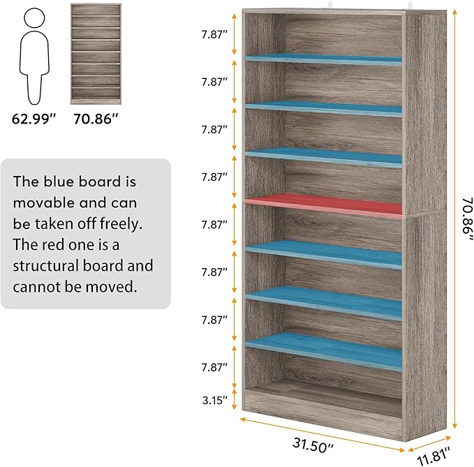 Tribesigns 2PCS Shoe Cabinet, 9 Tiers 40-45 Pairs Heavy Duty Wood Freestanding Shoe Storage Cabinet, 70.8'' Tall Shoe Cabinet with Open Storage for Entryway (Beige Gray)