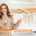 Plastic Hangers 50 Pack, Cascading Slim Space Saving Clothing Hangers with 360° Rotating Hook, Non Slip Clothes Hangers for Sweater Shirt, Heavy Duty Coat Hanger with Inner Hook for Closet, White