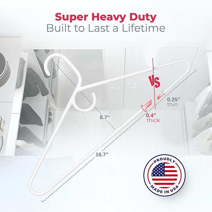 Neaties Super Heavy Duty Clothes Hangers 100+ Pack (162 Count) – Made in the USA - 10lb Capacity, Thick Plastic Hangers for Pants, Coats, Jackets, Jeans and Adult Clothing – White & Gray