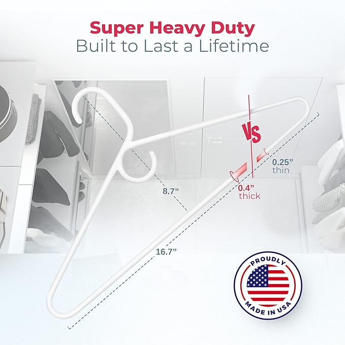 Neaties Super Heavy Duty Clothes Hangers 6 Pack – Made in the USA - 10lb Capacity, Thick Plastic Hangers for Pants, Coats, Jackets, Jeans and Adult Clothing – White & Mint