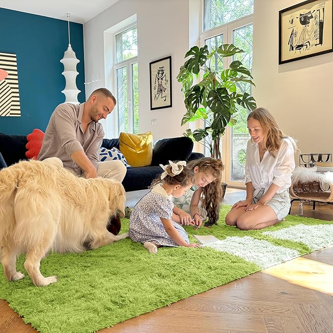OLANLY 2x3 Machine Washable Small Bedside Rug, Soft Fluffy Shaggy Entryway Throw Rugs for Bedroom, Living Room, Indoor Floor Carpet for Kids Girl Boy, Nursery Rooms, Home Decor Aesthetic, Grass Green
