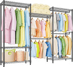 Heavy Duty Rolling Garment Rack 6 Tiers Adjustable Wire Shelving Clothes Rack with Rods Storage Closet Clothing Rack Black 15.7" D x 70.8" W x 76.5" H