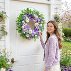 Spring Wreaths for Front Door Outside 24 Inch,Summer Wreath with Purple Morning Glory,Peony and Hydrangea,Spring Door Wreath for Indoor Outdoor Farmhouse Wall Proch Home Decor
