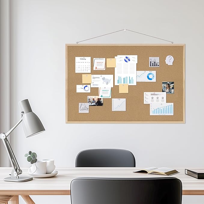 DAHAPYBOO Cork Board 2Pack,36x24 Bulletin Board for Office with Pin Oak Wood Boards, Message Board or Vision Board.