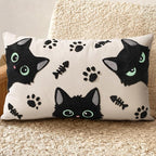 Embroidered Lumbar Pillow Cover 20x12 Inch - Spring Summer Boho Decorative Pillow Cover with Zipper for Living Room Couch Sofa Bed Aesthetic Design Cat Bone Cushion Pillowcase