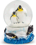 Elanze Designs Playful Penguins Family Mother Daughter Winter Snow Ocean Tabletop Figurine 100MM Sturdy Wind Up Musical Glitter Water Snow Globe Plays Tune Born Free