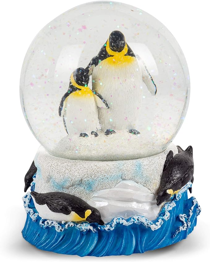 Elanze Designs Playful Penguins Family Mother Daughter Winter Snow Ocean Tabletop Figurine 100MM Sturdy Wind Up Musical Glitter Water Snow Globe Plays Tune Born Free