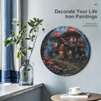 Wall Picture, with Mushrooms and Flowers Printed Circular Iron Hanging Picture,Wall Art Decor,Home for Bedroom Living Room Bathroom Decor,Iron Painting 11.8X11.8 in
