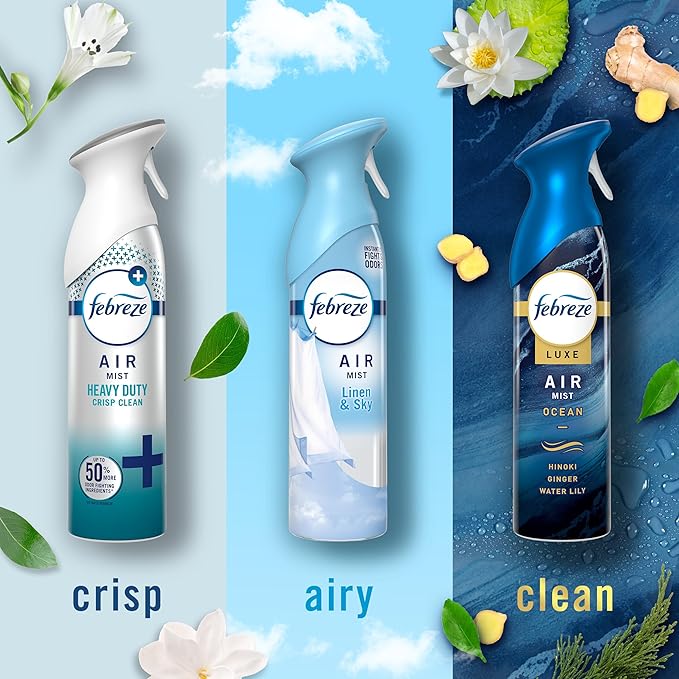 Febreze New & Improved Air Mist Scent Mix, Air Freshener, Home and Kitchen Essentials, Odor Fighting Room Spray, 8.1 oz bottle, 3 Count