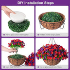 Artificial Hanging Flowers in 12 inch Basket, Faux Silk Petunias Flower Arrangement,Coconut Lining with Morning Glories Fake Plants Patio Garden Porch Deck Spring Summer Decor(Purple and Red)
