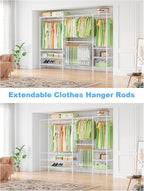 Ulif E11 Heavy-Duty Garment Rack, Metal Freestanding Clothes Rack and Closet Storage Organizer with 8 Shelves and 4 Hanger Rods, (73.2-97.6)" W x 14.5" D x 71.2" H, Load 1034 LBS, White