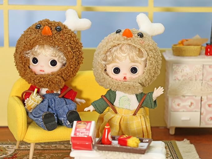 BJD Blind Box Cute Figures, Collectible Poseable OB11 Doll with 1/12 Scale Removable Clothes，Surprise Gift Single Random Mystery Box-Japanese Foodie Fun Series