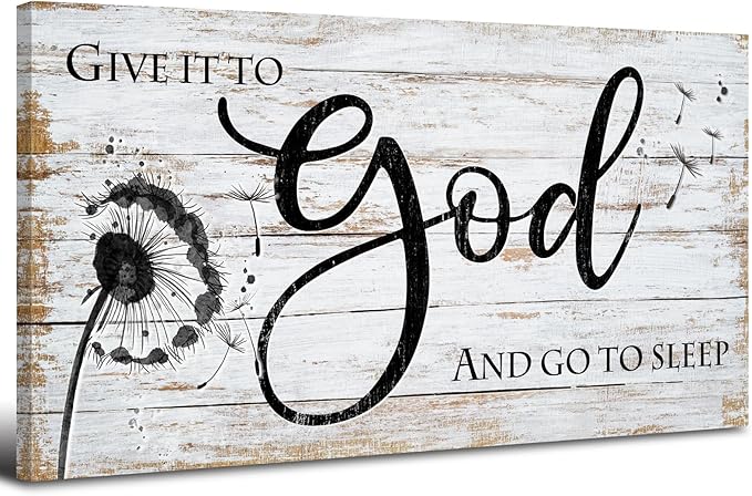 Give it to god and go to sleep Sign Wall Art Christian Bible Verses Wall Decor for Master Bedroom Dandelion Picture Canvas Rustic Religious Poster Painting Retro Quotes Artwork Home Decoration 24x48”