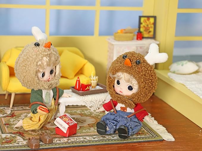 BJD Blind Box Cute Figures, Collectible Poseable OB11 Doll with 1/12 Scale Removable Clothes，Surprise Gift Single Random Mystery Box-Japanese Foodie Fun Series
