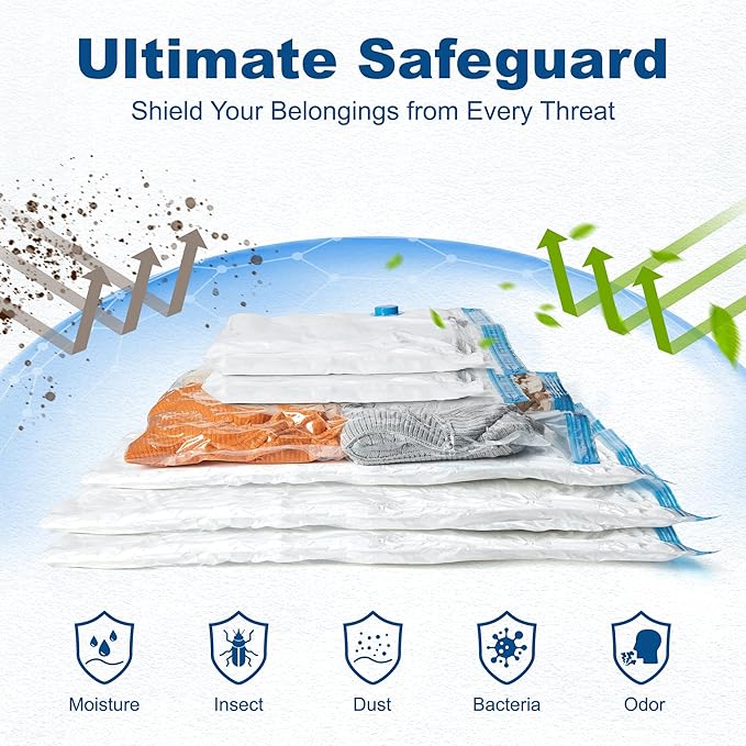 HOUSE DAY 10 Small Vacuum Seal Bags For Clothing Travel, 80% Space Saving Travel Vacuum Bags with Electric Pump, Vacuum Storage Bags For Clothes, Bedding, Moving, Camping, Toys, Storage & Organization