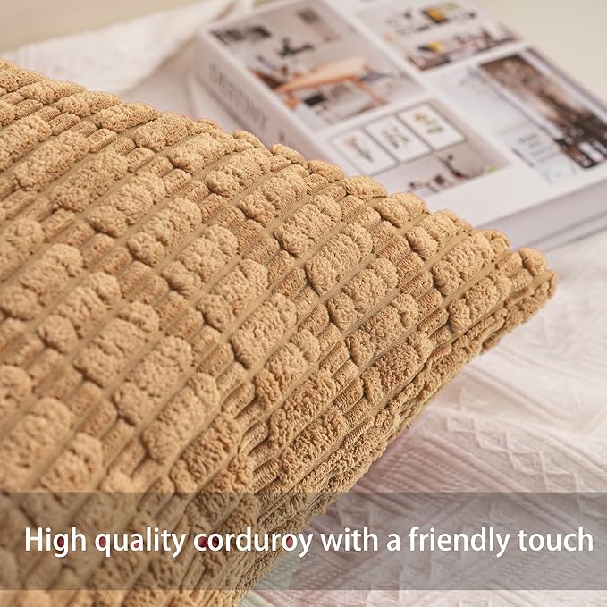Aegero Pack of 2 Corduroy Decorative Throw Pillow Covers 24x24 InchSoft Striped Pillow Covers Modern Farmhouse Home Decor for Sofa Living Room Couch Bed（Coffee）