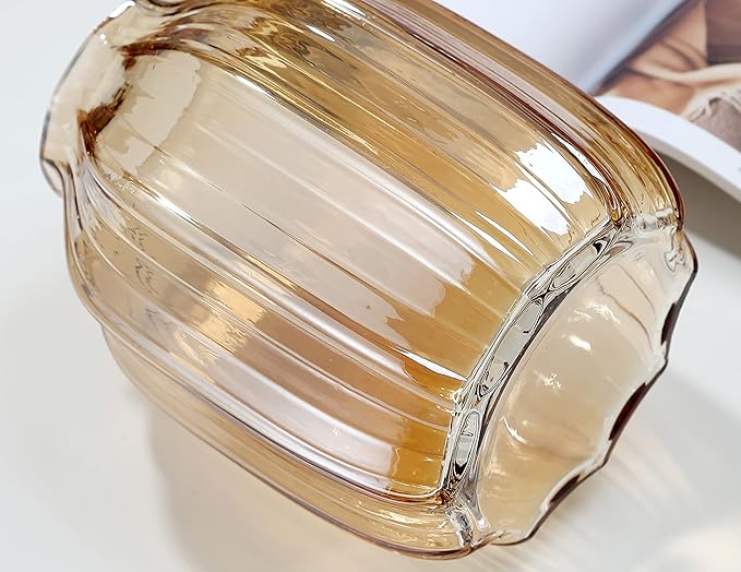 Large Amber Glass Vase for Flowers Ribbed Tall Gold Floor Vase 8.0" Decorative Vases for Home Table Centerpieces Flowers Decor and Farmhouse(Brown 8.0in)
