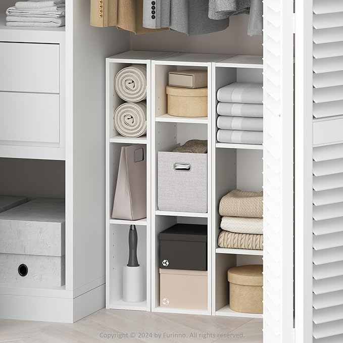 Furinno Reed 3-Tier Closet Organizers and Storage, Closet Organizer, Open Shelf Closet Storage, for Wardrobe, Bedroom, Living Room, 6-Inch Width, White