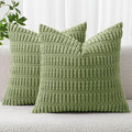 MIULEE Pack of 2 Spring Corduroy Decorative Throw Pillow Covers 16x16 Inch Soft Boho Striped Pillow Covers Modern Farmhouse Home Decor for Summer Sofa Living Room Couch Bed Sage Green