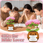Wavwavw Christian Gift for Women Positive Handmade Crochet Doll with Bible Verse Prayer Card Inspirational Scripture Religious Crochet for Christmas Sunday Group Church(Rose Flower)