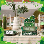 Lineshading 4 Pcs St. Patrick's Day Table Decoration Wooden Shamrocks Truck St Patrick's Day Tiered Tray Decor Irish Table Centerpiece for Saint Patty's Party Farmhouse Home Kitchen Decor