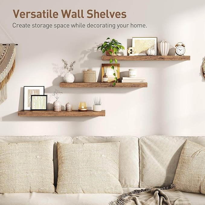 RALGEND Floating Shelves for Wall, 1.5" Thick Wall Shelf Set of 3 with Invisible Brackets, L31.5 x W7.9 Hanging Shelves Farmhouse Home Decor for Bathroom, Living Room, Bedroom, Rustic Brown 8301BJP3BF