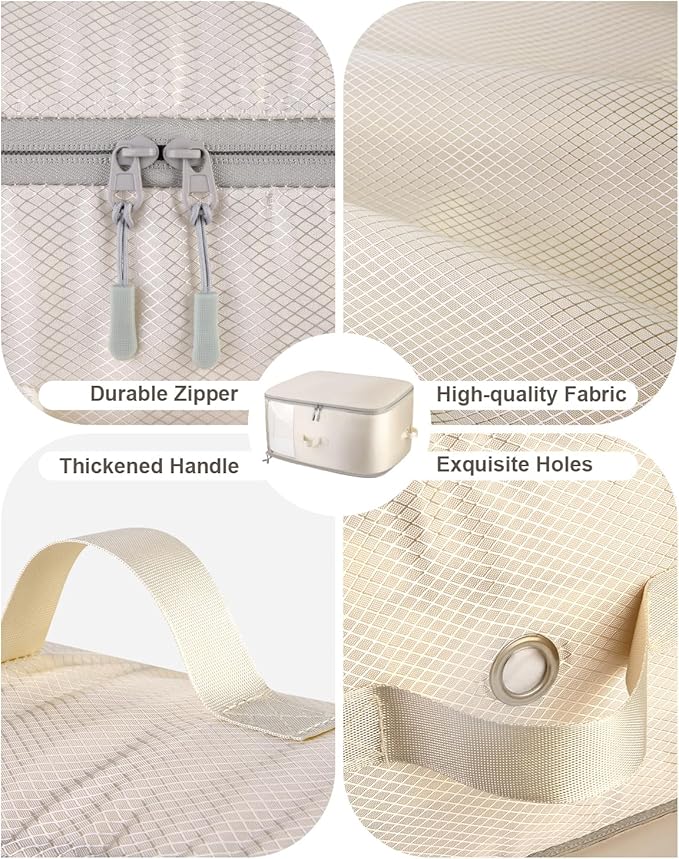 Comforter Storage Bag - 2-Layer Self Compression Organizer, 4-Pack Closet Organizers and Storage, Under Bed Space Saver, Blanket Organizer for Bedding, Pillow, Sheet, Clothes, Nursery Use