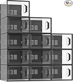 SEE SPRING XX-Large Shoe Storage Box Fit Size 13, Clear Plastic Stackable Shoe Organizer for Closet, Space Saving Sneaker Shoe Rack Containers Bins Holders for Entryway, Under Bed, 12 Pack Black