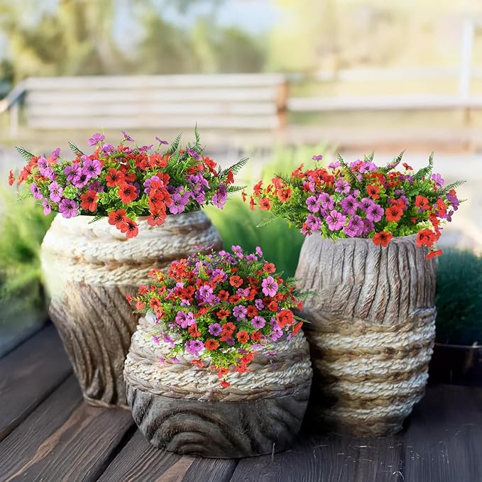 Homsunny Artificial Fake Flowers Plants for Outdoors, 12 Bundles Multicolor Fake Silk Daisy Flowers with Ferns Spring Summer Decor, UV Resisitant Faux Mums for Outside Planter Pot Front Porch Yard