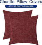 CaliTime Christmas Throw Pillow Covers Decorative 18 X 18 Inches Pack of 2 Cozy Chenille Cushion Cases for Couch Sofa Bed Living Room Home Burgundy