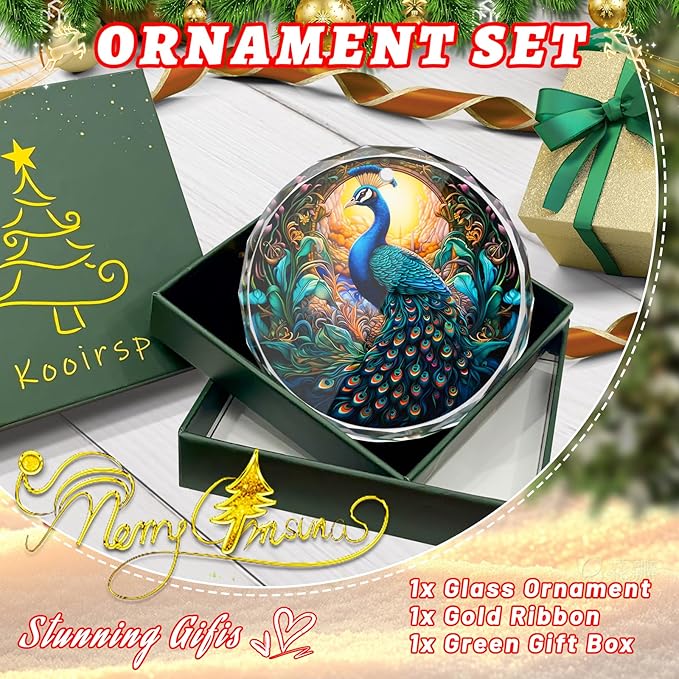 Peacock Stained Glass Ornament - Christmas Tree Decoration, Peacock Ornaments for Exchange
