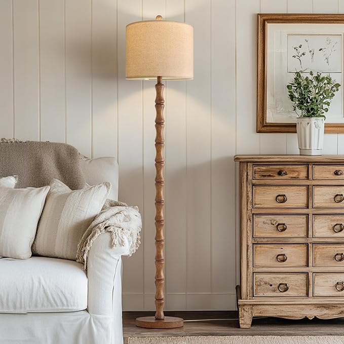 BOBOMOMO 62" Rustic Floor Lamp for Living Room, Retro Farmhouse Floor Lamp Rotary Switch, Resin Standing Lamp for Living Room, Corner, Dining Room, Bedroom, Home Decor