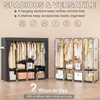 Wardrobe Closet, 66 Inch Portable Closet for Hanging Clothes, Large Capacity Clothes Rack Organizer with Cover & 4 Hanging Rods & 8 Storage Shelves & 2 Side Pockets (Black)