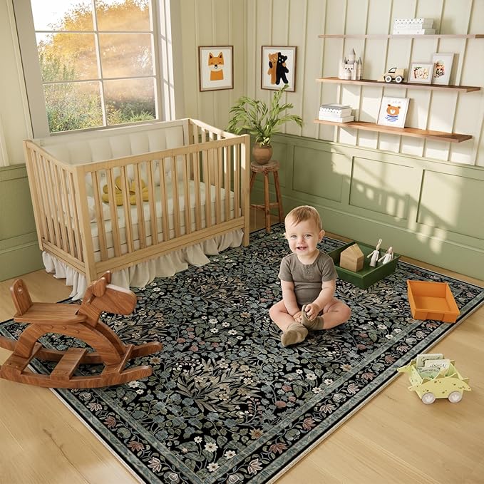 Traditional Design Vintage Floral Area Rug 5 x 7,Washable Area Rugs - Perfect for Living Room, Bedroom, Pet & Child Friendly, Nursery - Stain & Water Resistant Non-Slip, Dining Room Decor