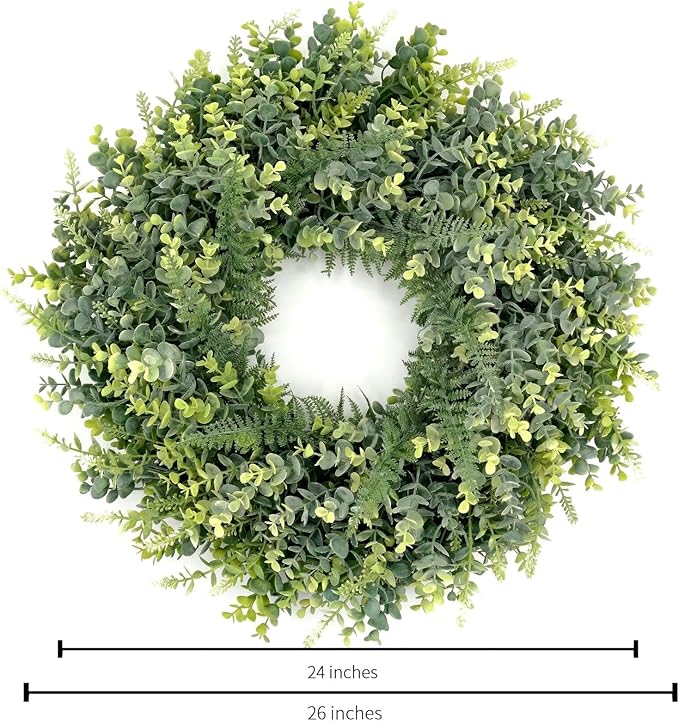 26 Inch Large All Season Eucalyptus Wreath for Front Door, Artificial Greenery Indoor/Outdoor Wreath, Farmhouse Home Decor for Spring Summer (Sage Green)