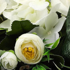 MSUIINT 25.6 Inch Artificial Rose Flower Swag with Green Leaves, Handmade Fake Plant for Front Door, Wedding Arch Flowers Spring Floral Swag, Wall Hanging Swag for Home Party Decor(White)