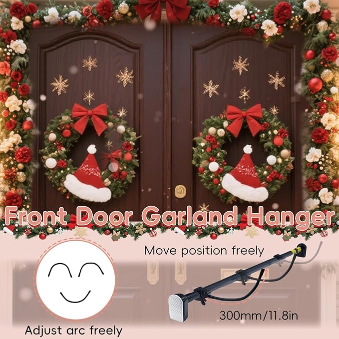 Front Door Garland Hanger Suitable for 32"-80" Width Doors, Tool-Free Non-Destructive Adjustable Hanger for Valentine's Day Wreaths, Heart Decorations, String Lights