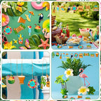 Geelin 36 Pcs Summer Wood Hanging Ornaments for Tree Mini Tree Decorations Hawaiian Beach Wooden Pendant Decorations with String for Luau Party Supplies(Aloha)