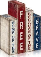 Lineshading 4 Pcs 4th of July Decoration Wooden Book Patriotic Tiered Tray Decor America Decor Red White Blue Memorial Day Centerpiece for 250th Anniversary Independence Day Home Shelf Coffee Bar
