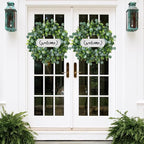 22Inch Eucalyptus Wreath for Front Door, Eucalyptus Wreath with Boxwood Leaves for All Seasons Christmas Spring Summer Year Round Wreaths for Front Door Indoor Outdoor Wedding Holiday