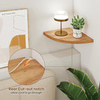 Fun Memories Corner Shelf Wall Mount Set of 2 - Solid Oak Wood Floating Corner Shelf with Cable Hole, 10in Rustic Design for Bedroom, Living Room, Kitchen (Natural)