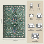 Floral Non-Slip Washable Entryway Rug, 2x3 Boho Forest Design Green, Soft Indoor Door Mat for Kitchen, Bedroom & Bathroom, Ultra-Thin Easy Clean Small Throw Carpet