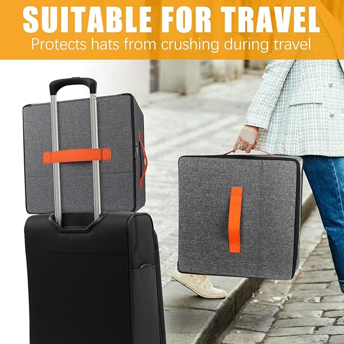 Upgraded Hat Storage Box for Women & Men,Closet Hat Boxes Organizer Bag with Dustproof Lids,Cowboy Hat Box,Hat Carrier Case For Travel