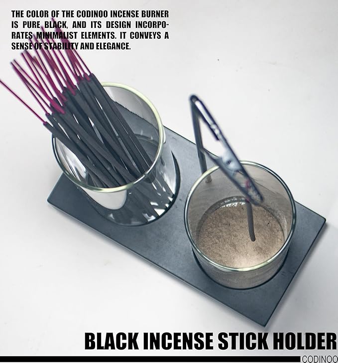 2 in 1 Incense Holder for Sticks Incense Burner Holder with Storage,Glass Upside Down Incense Holder for Sticks with Glass Ash Catcher for Meditation Yoga Spa Room Home Decor[2 Long Black]