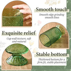 6 Pcs (H:7" W:4") Embossed Flower Vase Pedestal Glass Vase Big Base Thickened Crystal Vintage Vases for Valentines Day Wedding Home Decor Table Centerpiece House Warming Gifts(Green)
