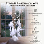 White Dream Catcher Wind Chimes Handmade Beaded Dreamcatcher for Car Kids Bed Room Wall Hanging Decoration