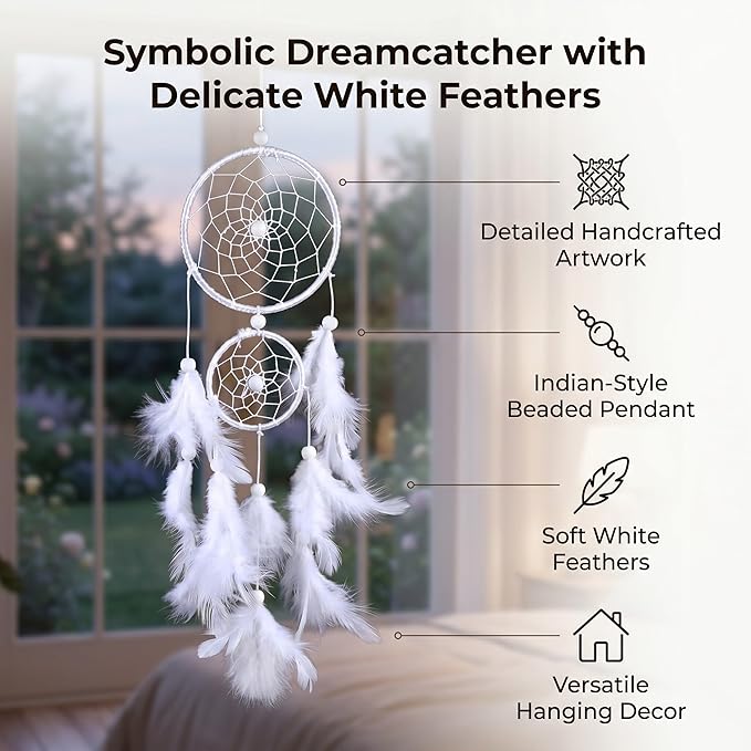 White Dream Catcher Wind Chimes Handmade Beaded Dreamcatcher for Car Kids Bed Room Wall Hanging Decoration